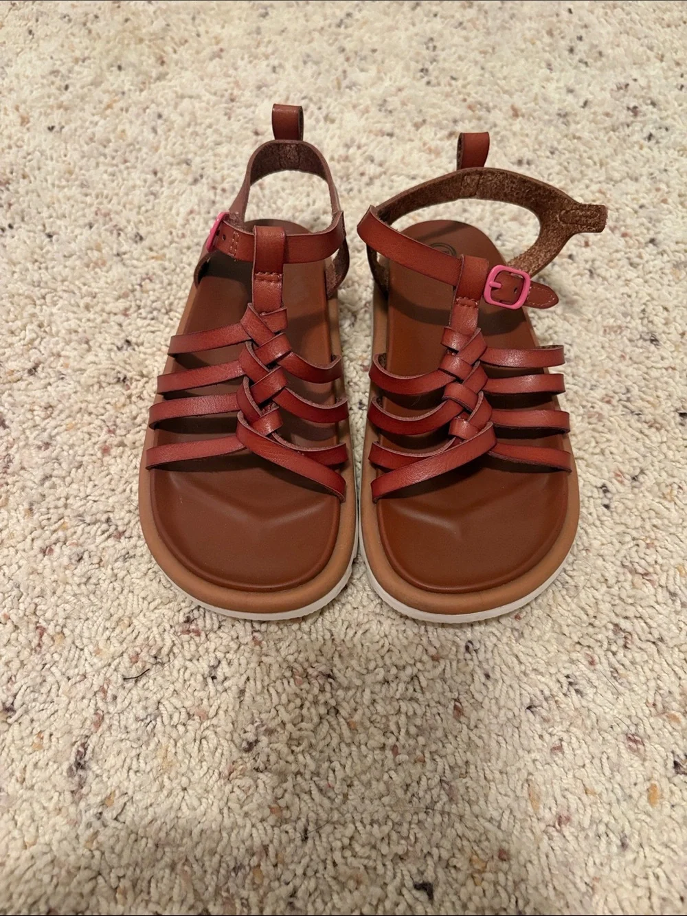 wonder nation Brown Strappy Gladiator Sandals with Pink Buckles